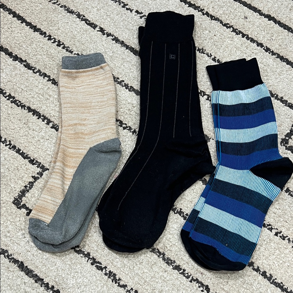 Men's Assorted Crew Socks - Black, Blue & Tan